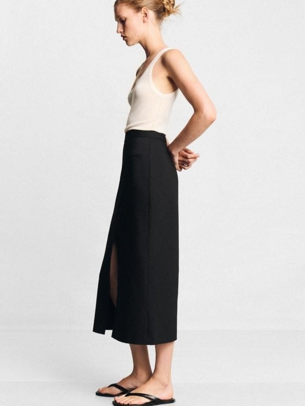 Zara Black Midi Skirt with Front Slit